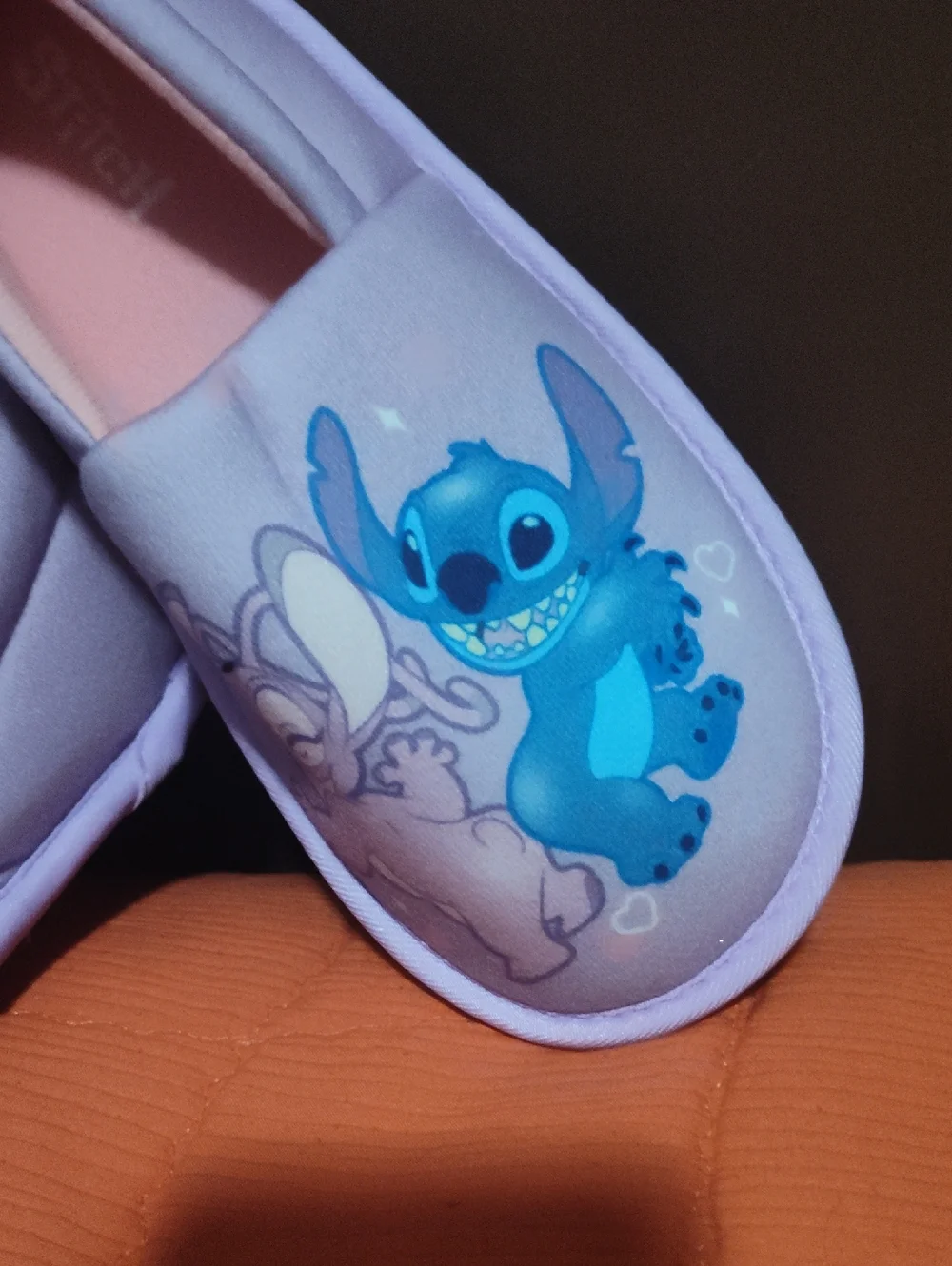 Girls Lavender Slip-On Slippers with Stitch Graphic